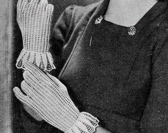 Patrón de guantes de crochet de encaje vintage de 1955: puños con volantes (patrón digital)