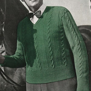 1946 Champion Pullover Men&#39;s Cable Sweater, Digital Knitting Pattern