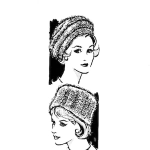 1960s Torque Hat Knitting Pattern: Chunky Fluffy Yarn (Digital Pattern)