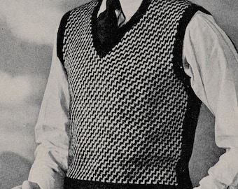 1940s Mens Knit Vest Pattern Purdue, Digital Knitting Pattern - Etsy