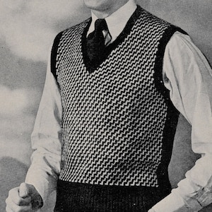 1940s Mens Knit Vest Pattern - Yale, Digital Knitting Pattern