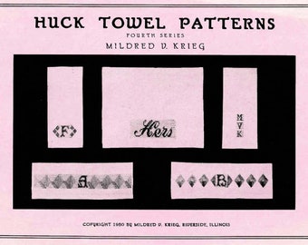 Patrones de toallas Huck Weaving de 1950: Diseños de alfabeto y bordes, 4.ª serie (descarga digital)