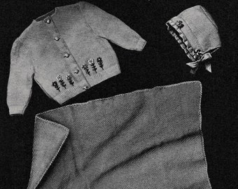 1940s Baby Layette Knitting Pattern: Blanket, Jacket, Cap (Digital Pattern)