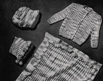 1940s Baby Set Knitting Pattern: Blanket, Jacket & Cap (Digital Pattern)