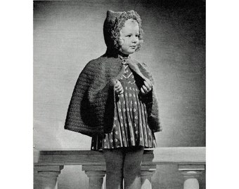 1940's Child's Red Riding Hood Cape Crochet Pattern, Digital Crochet Pattern