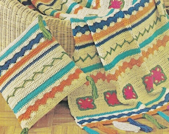 70s Folk Art Afghan Crochet Pattern, Digital Crochet Pattern