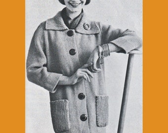 1950s Knit Coat Pattern, Digital Knitting Pattern