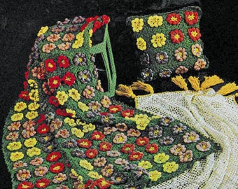 1970s Flower Garden Crocheted Afghan Pattern, Digital Crochet Pattern