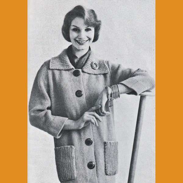 1950s Knit Coat Pattern, Digital Knitting Pattern