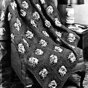 1970s Rose in Bloom Afghan Crochet Pattern, Digital Crochet Pattern
