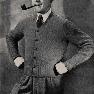 1940s Men&#39;s Knit Cardigan Pattern - St John&#39;s College - Digital Knitting Pattern