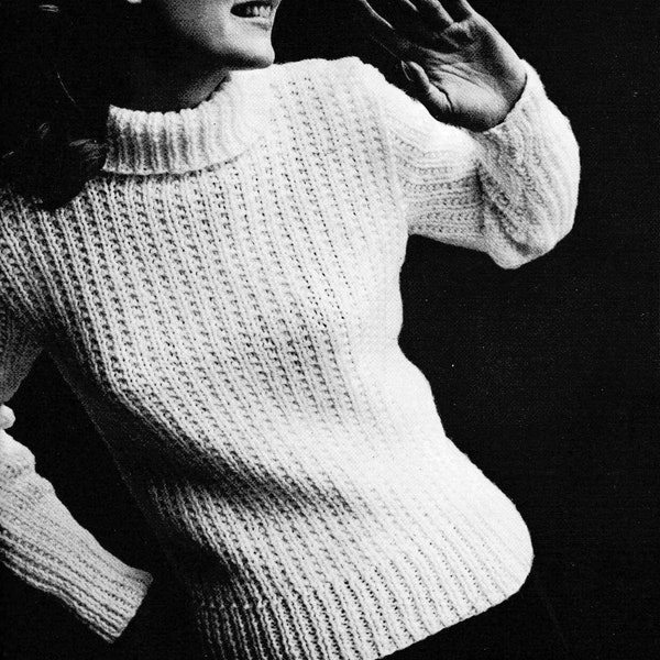 1965 Ribbed Turtle Neck Sweater Knitting Pattern, Digital Knitting Pattern