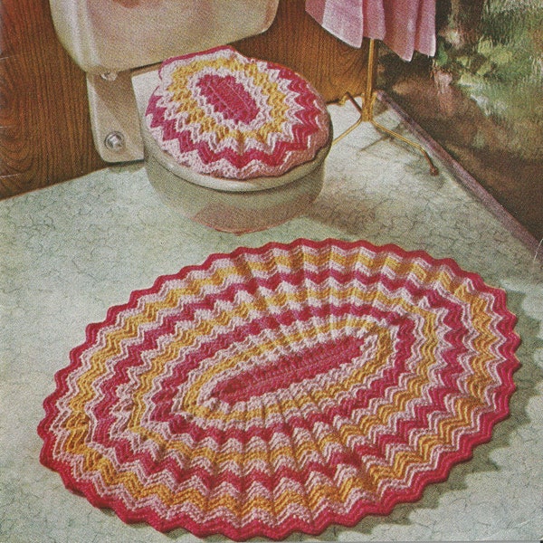 1970s 3 Piece Crochet Bathroom Set Pattern, Digital Crochet Pattern