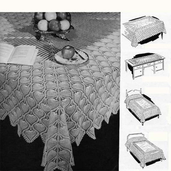 Pineapple Crochet Tablecloth Pattern in Multiple Sizes from 1944