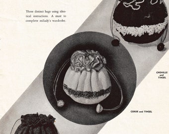 1940s Crochet Drawstring Bag Pattern: Vintage Style (Digital Download)