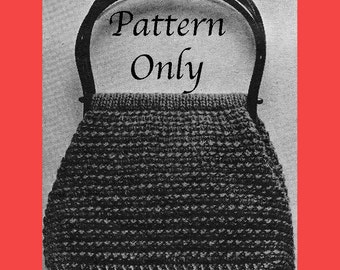 May include: A crochet pattern for a black and white handbag with a wooden handle. The pattern is titled "Pattern Only".