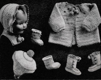 1940's Baby Set Crochet Pattern, Digital Crochet Pattern