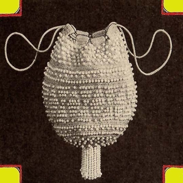 Modèle de sac à main perlé blanc de 1924, modèle de crochet numérique