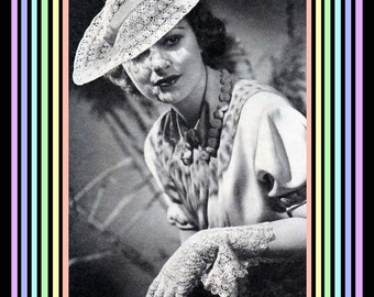 Patrón de gorro y guantes de crochet con encaje vintage de 1936