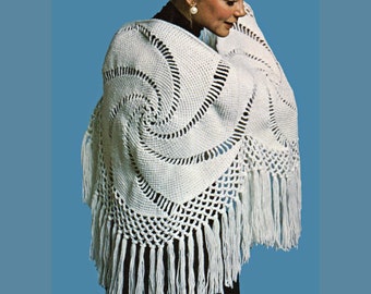 70s Triple Pinwheel Crochet Shawl Pattern, Digital Crochet Pattern