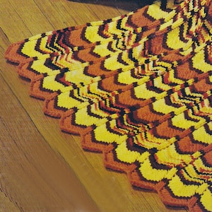 1970s Tiger Lily Knit Ripple Afghan, Digital Knitting Pattern