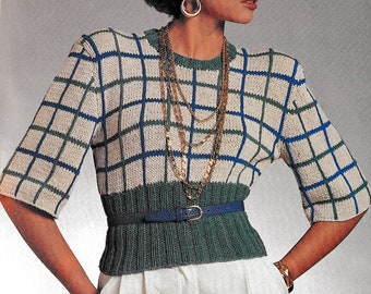 Windowpane Sweater Knitting Pattern, Digital Knitting Pattern