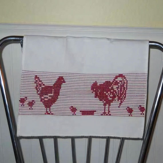 Vintage Chicken Huck Towel Embroidery Pattern: 1930s Barnyard Design (Digital Download)