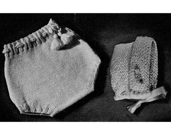 1940's Diaper Cover and Bonnet Knitting Pattern, Digital Knitting Pattern