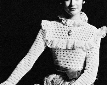 70s Victorian Lace Blouse Crochet Pattern, Digital Crochet Pattern