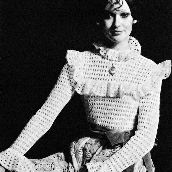 70s Victorian Lace Blouse Crochet Pattern, Digital Crochet Pattern