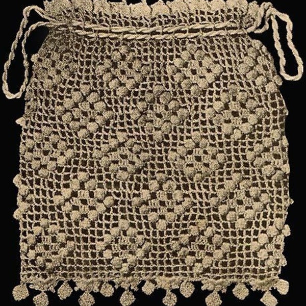 1915 Crochet Bag Pattern, Filet and Popcorn Purse Digital Crochet Pattern