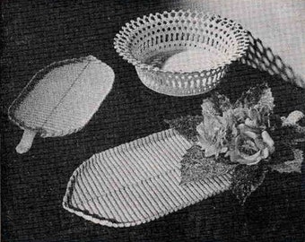 1941 Crocheted Banana Leaf Trays and Fruit Basket Pattern, Digital Crochet Pattern