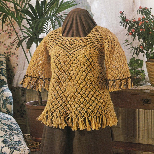 Vintage Macrame Sweater Pattern, Macrame Clothing Pattern