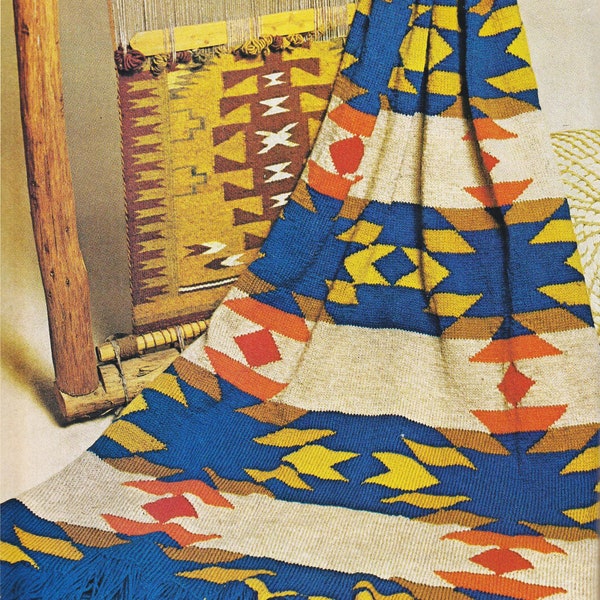 1970s Navajo Inspired Knit Afghan Pattern, Digital Knitting Pattern