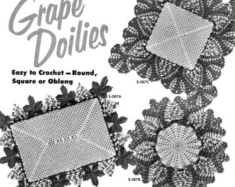 1953 Rare Square and Rectangle Grape Doily Crochet Patterns