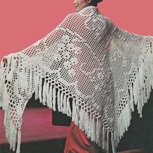70s Filet Crochet Grapevine Shawl, Digital Crochet Pattern