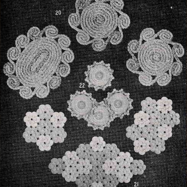 1941 Patrones de cuerda enrollada y posavasos de ganchillo, patrón de ganchillo digital