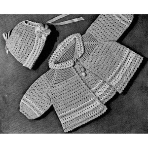 1940&#39;s Baby Jacket and Cap Crochet Pattern, Digital Crochet Pattern