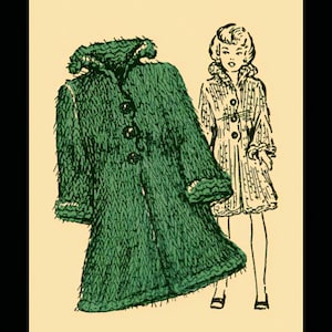 May include: A green fur coat with a white collar and cuffs. The coat has a button closure and is shown on a mannequin.