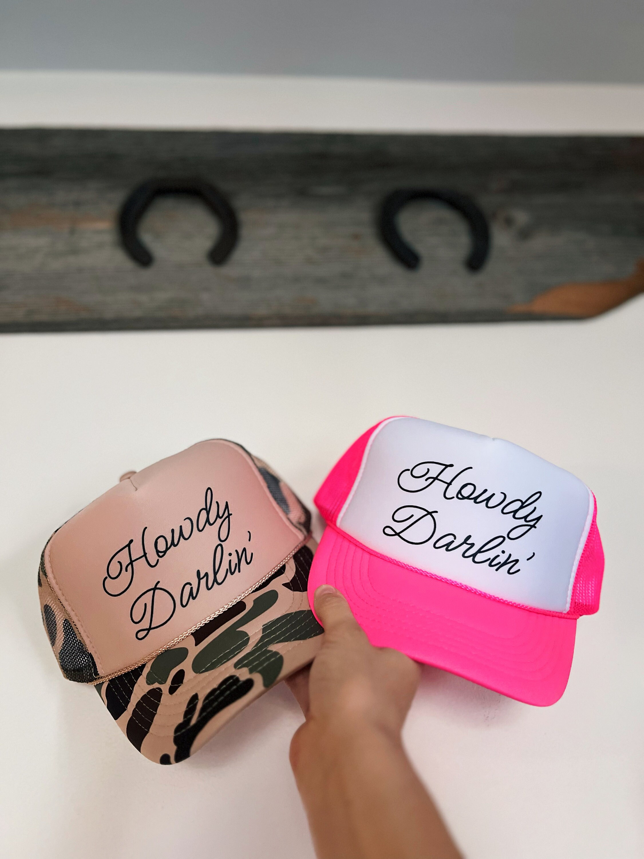 Howdy Darlin' Trucker Hat, Western Camo Trucker Hat, Howdy Darlin' Foam Cap, Trendy Womens Trucker Hat, Cowgirl Hat, Custom Foam Trucker Hat