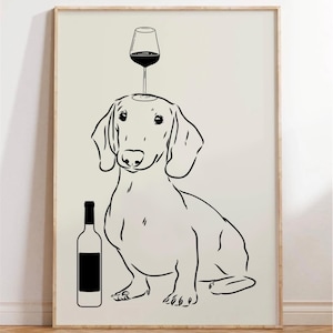 Dachshund wall art, bar art, bar cart, Dachshund gift, wine art, wine gift, dog gift, wine lover, digital dog product, pet lover, bar gift