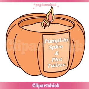 Pumpakrydda och plotvändningar PNG | Höstbokliknande clipart | Digital nedladdning av mysigt höstljus