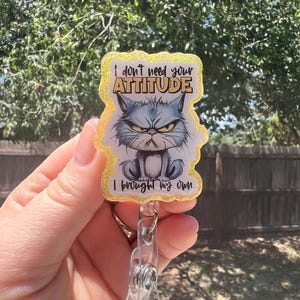 Bobine de badge rétractable à paillettes amusantes ou aimant. « Je n'ai pas besoin de votre attitude, j'ai apporté la mienne » cadeau d'un collègue-badge médical-pièce d'identité de l'enseignant