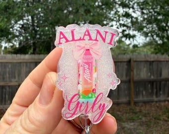 Cute Alani Girly glitter retractable badge reel or fridge magnet.teacher/student ID-medical badge-nurse-cute humor-card holder-X-ray tech