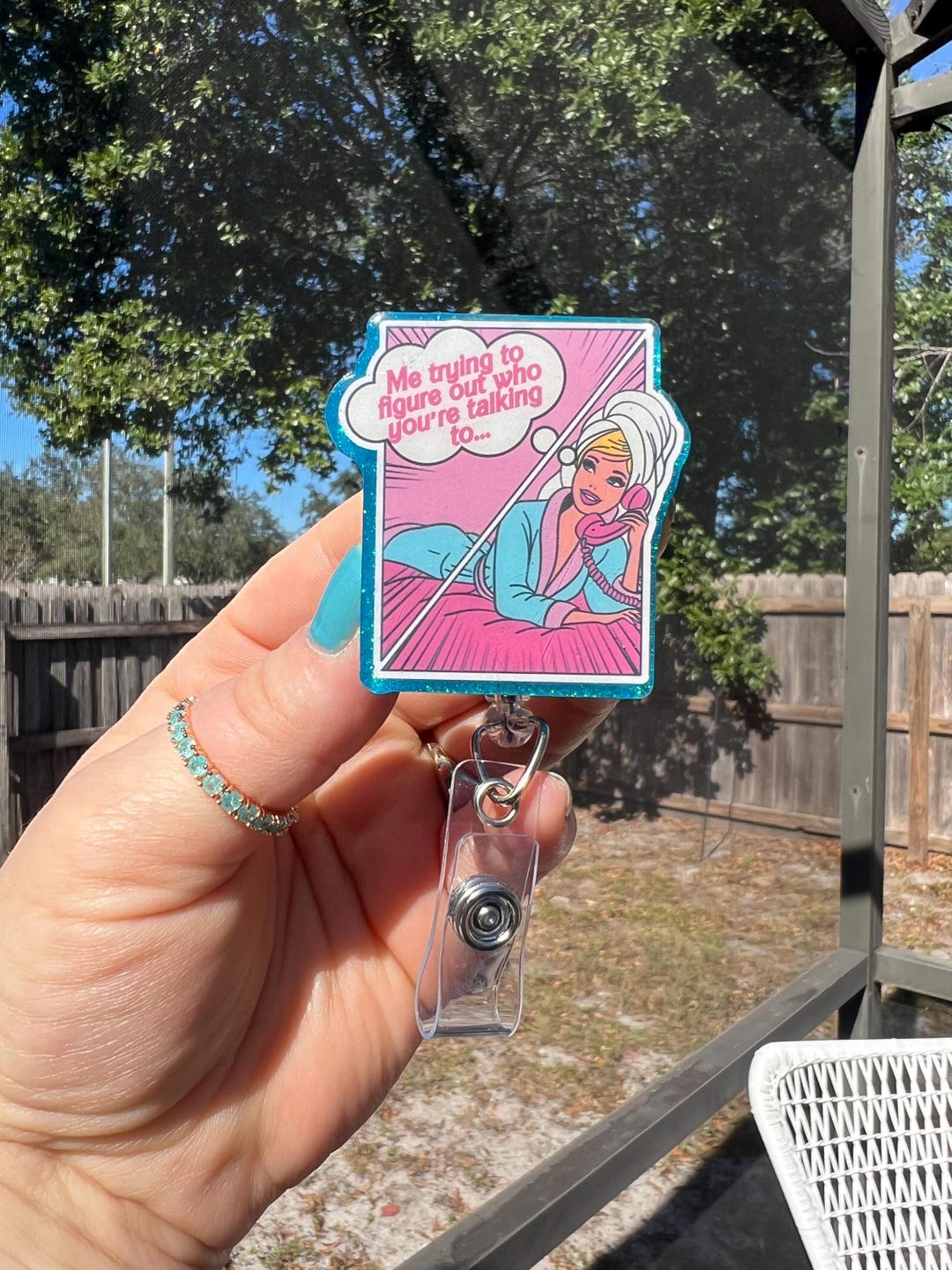 Me Still Trying to Figure Out Who You Are Talking To! Funny Badge Reel ...