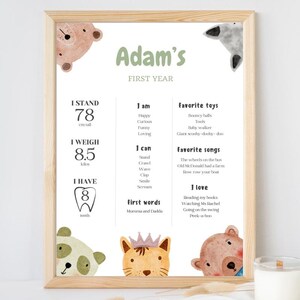 Baby Facts Milestone Poster - Dschungeltier-Thema | Personalisierte Baby Meilensteinkarte | Safari-Kinderzimmer-Dekor | Baby-Dusche-Geschenk
