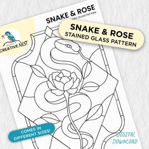 Snake and Rose || Stained Glass Pattern || Digital Download (PDF & PNG)