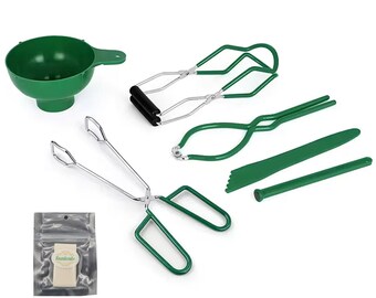6 Piece Stainless Steel Canning Set, 24 Dissolvable Labels for Pickling and Salsa Canning Jar Lifter, Canning Tongs, Funnel by Sunivale