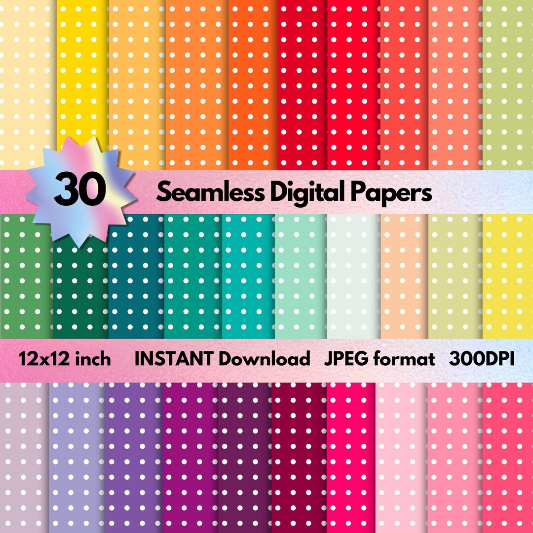 Rainbow Polka Dot Digital Paper: Seamless Scrapbook Designs (12x12 Inch ...