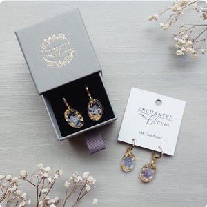 Forget Me Not, Press Flower, Gold Leaf, Huggie Style Earring, Real Flower Jewellery, 18ct Gold Plated